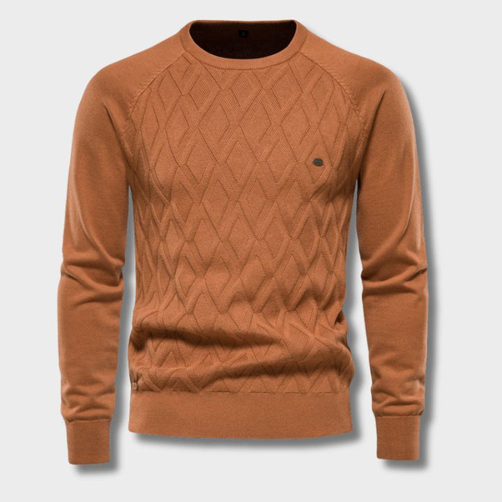 Klassischer Herren Oxford Pullover in Khaki für Herbst & Winter. Bequemer Langarmpullover für Männer.
