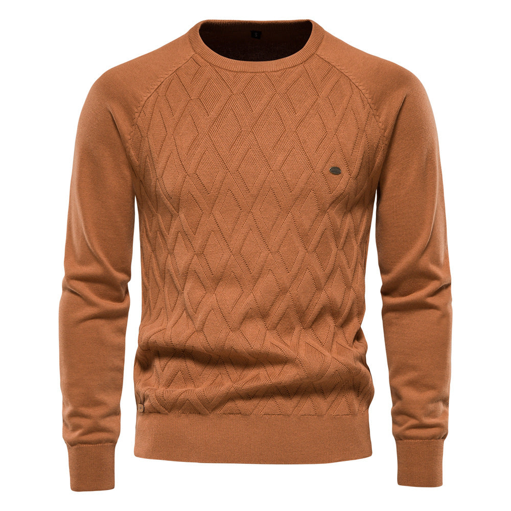 Zeitloser Herren Oxford Pullover in Khaki. Bequemer Langarmpullover, perfekt für Herbst- & Wintermode.