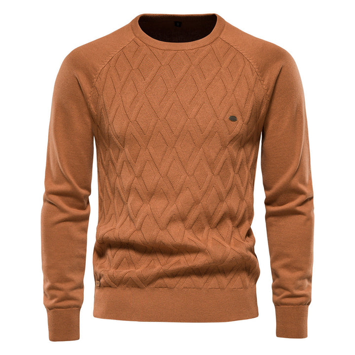 Zeitloser Herren Oxford Pullover in Khaki. Bequemer Langarmpullover, perfekt für Herbst- & Wintermode.