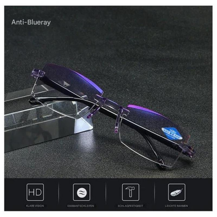 Modische Unisex Brille mit Blaulichtfilter und multifokalen Gläsern, ein Muss für den Alltag.