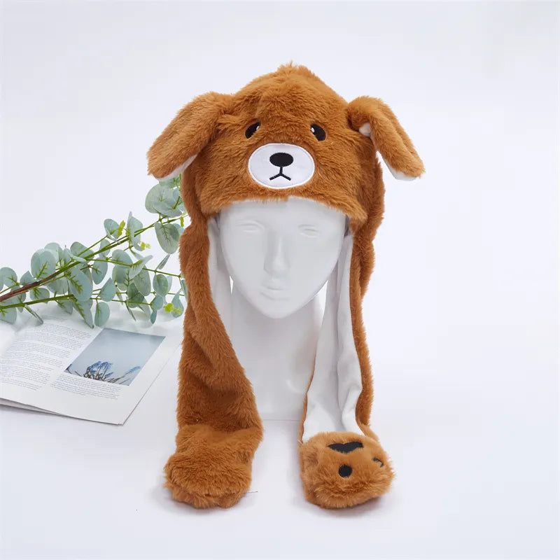 Warme Wintermütze mit niedlichen Schlappohren, die sich beim Drücken aufrichten, Geschenk für Kinder.