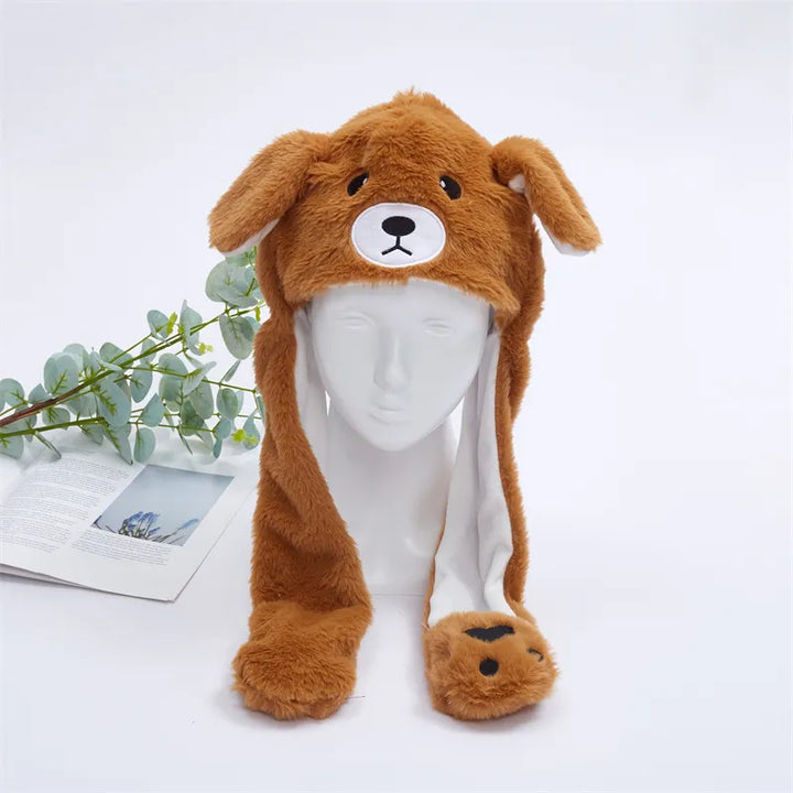 Warme Wintermütze mit niedlichen Schlappohren, die sich beim Drücken aufrichten, Geschenk für Kinder.
