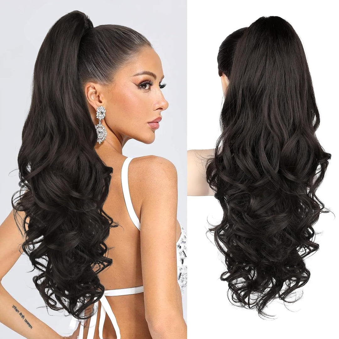 Gewellte Pferdeschwanz Haarverlängerung Veloura 55cm, mehr Volumen & Länge für Locken.