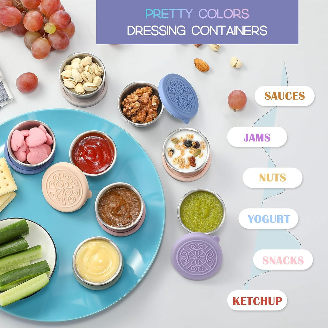 Kompakte Edelstahl Dipbehälter (6er-Set), auslaufsicher. Perfekt für Lunchbox & Picknick mit Saucen.