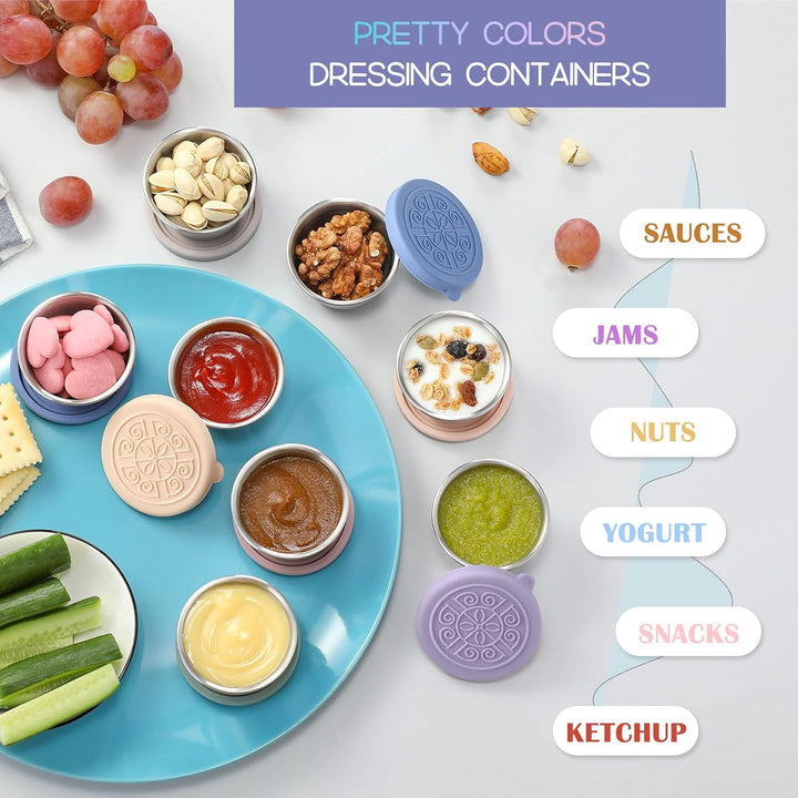 Kompakte Edelstahl Dipbehälter (6er-Set), auslaufsicher. Perfekt für Lunchbox & Picknick mit Saucen.