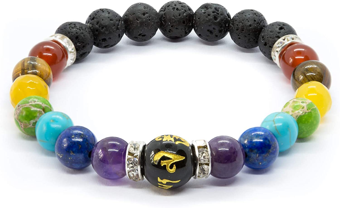 Unisex Chakra-Armband aus Naturkristall für Balance & Wohlbefinden. Schmuckstück mit Lavastein & Heilsteinen.