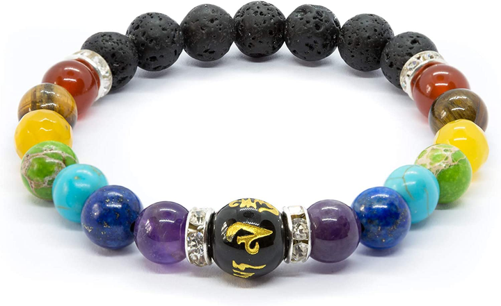 Unisex Chakra-Armband aus Naturkristall für Balance & Wohlbefinden. Schmuckstück mit Lavastein & Heilsteinen.