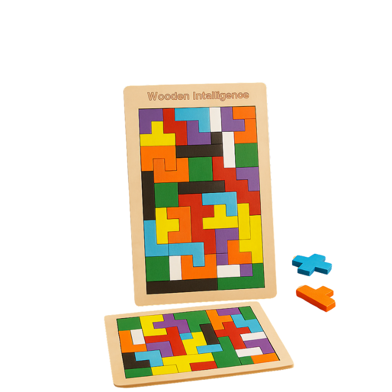 Buntes 3D Tangram Holzpuzzle für Kinder, fördert Kreativität & Logik, pädagogisches Lernspielzeug mit Formen.