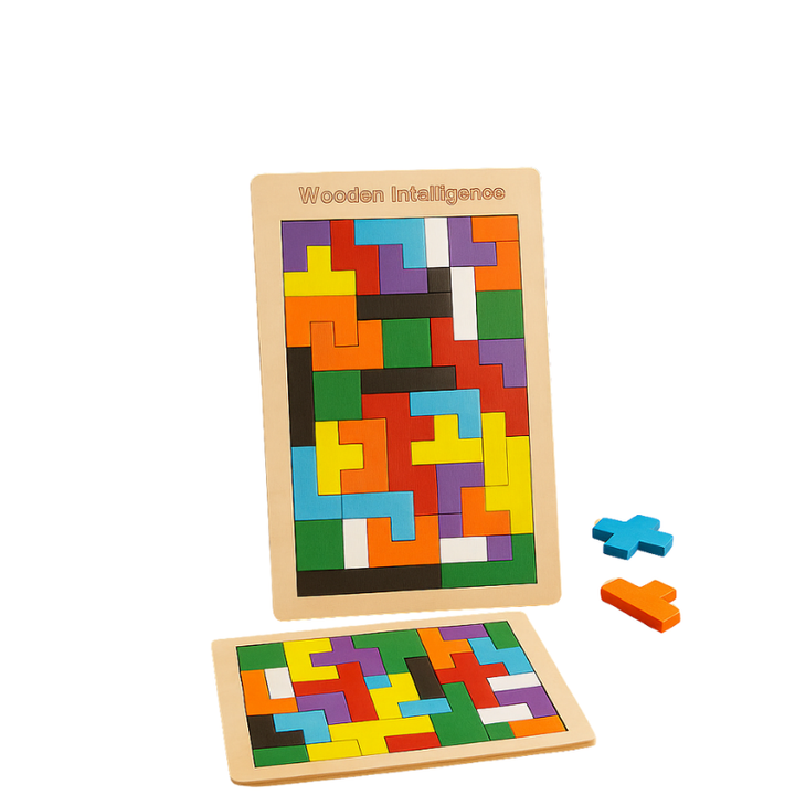Buntes 3D Tangram Holzpuzzle für Kinder, fördert Kreativität & Logik, pädagogisches Lernspielzeug mit Formen.