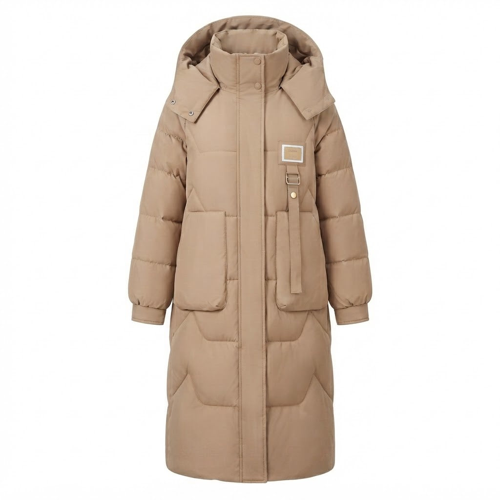 Modische Damen Kapuzenjacke, lange Steppjacke für den Winter, warm & schützend vor Kälte.