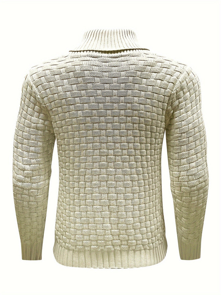 Herren Langarm Pullover: Schalkragen, Waffelstruktur. Bequem und zeitlos für Männer.
