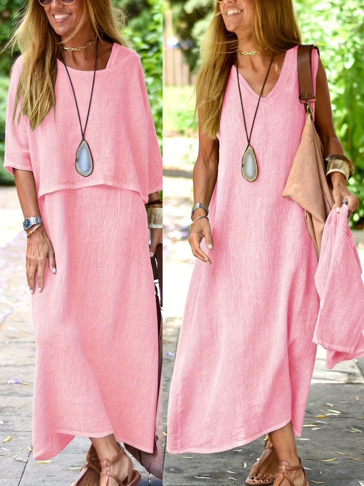 Damen Boho Zweiteiler, langes Maxikleid, leicht & fließend, für Frühling, Sommer & Urlaub.