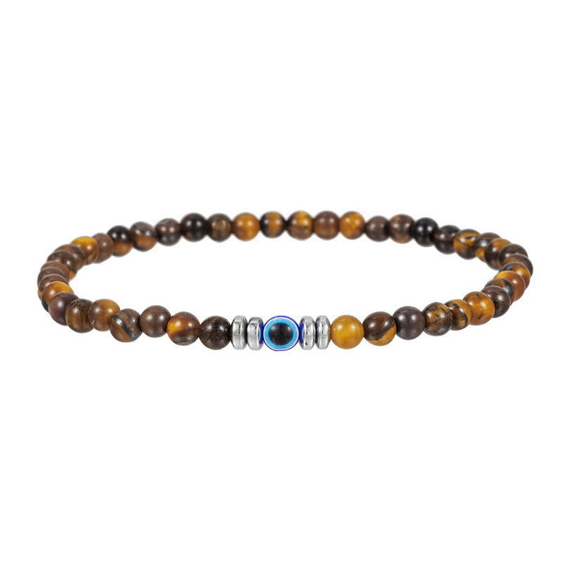 Herrenarmband 4mm Natursteine: Schwarzer Onyx, Tigerauge, Böses Auge. Maskuliner Schutz.