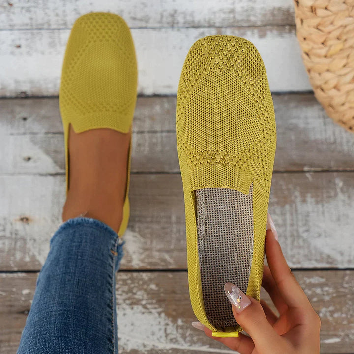 Atmungsaktive Damen Strick-Ballerinas Isabella: Orthopädische Komfortschuhe, elegant & antirutsch für den Sommer.