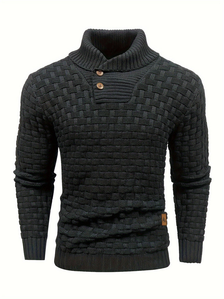 Herren Schalkragen Pullover mit Waffelstruktur. Bequemer Winterstrick für elegante Freizeitlooks.