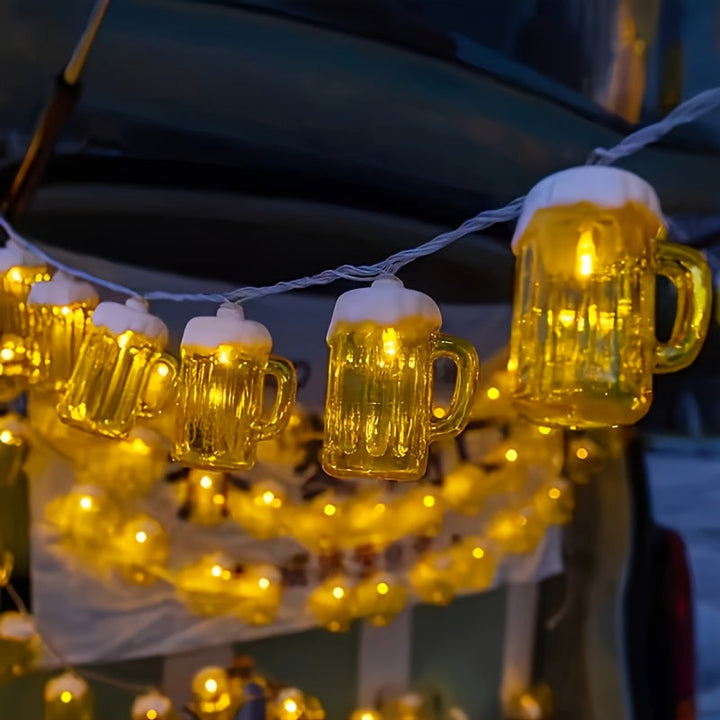 2er Set LED Bierkrug Lichterketten. Perfekte Partydeko & Oktoberfestbeleuchtung für Garten & Biergarten.