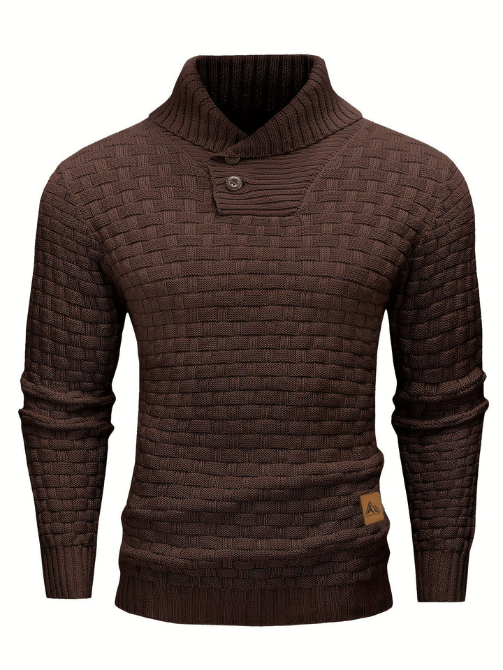 Herbst-Winter Herrenpullover: Schalkragen, Waffelstruktur. Eleganter Langarm für Freizeit.