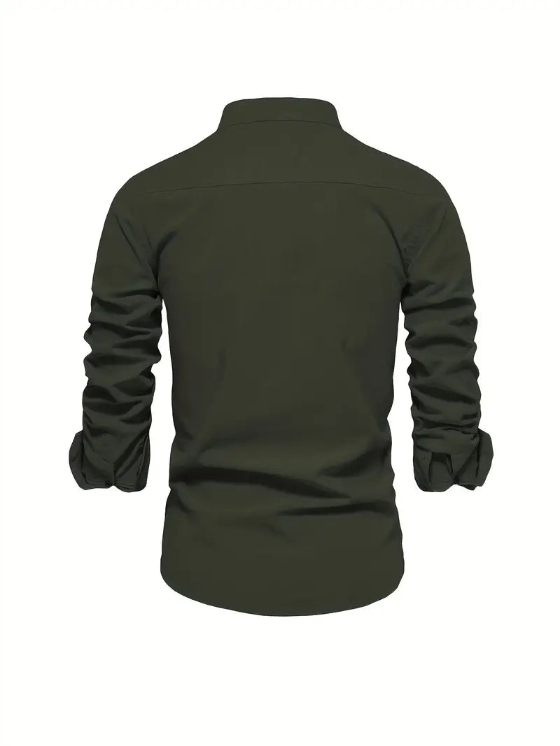 Detail des Stoffes vom bequemen Herren Langarm Hemd, Frühling, vielseitig.