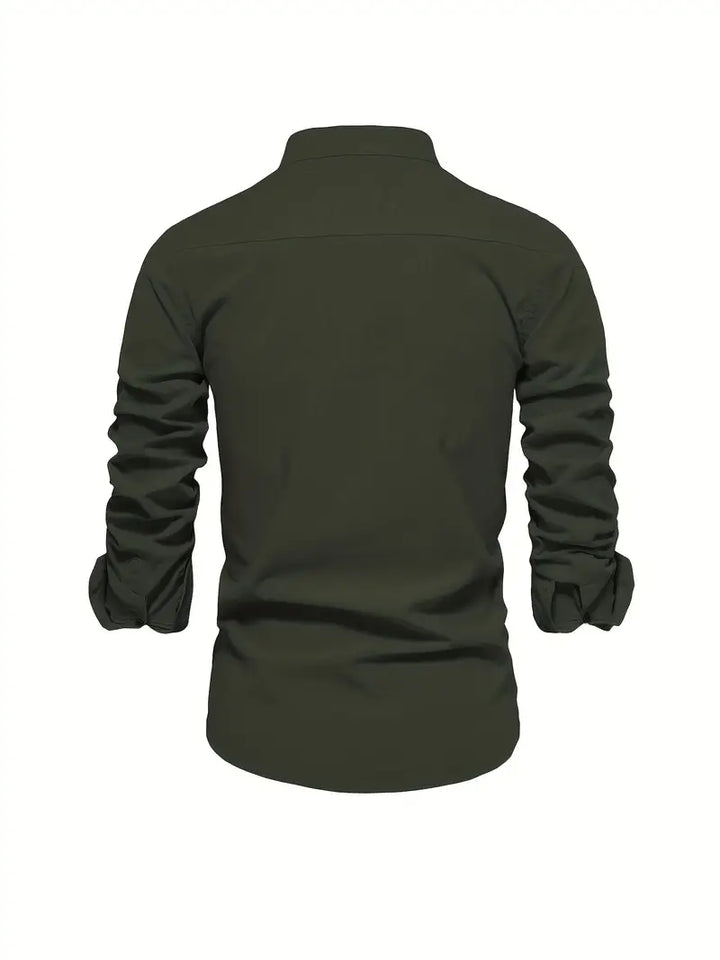 Detail des Stoffes vom bequemen Herren Langarm Hemd, Frühling, vielseitig.