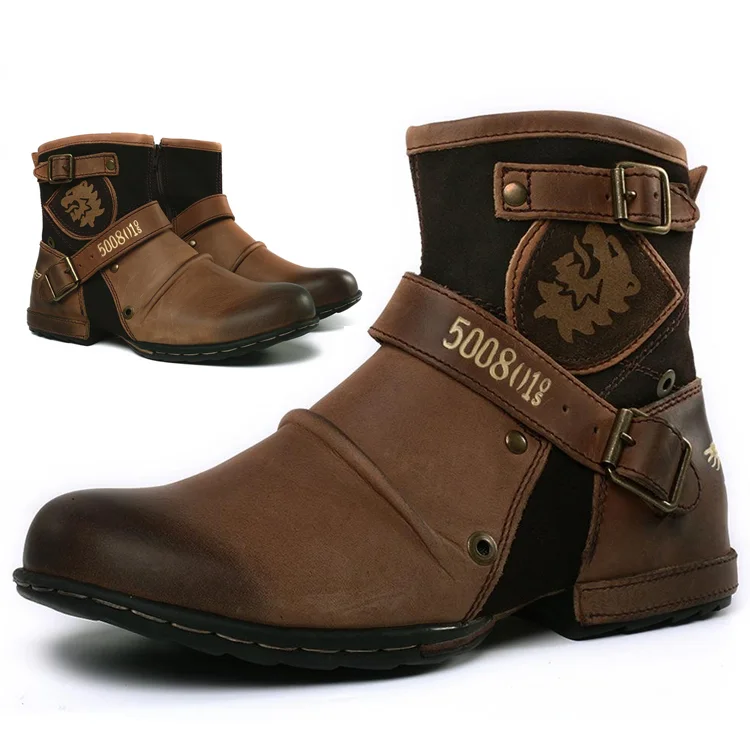 Klassische schwarze Herren Vintage Schnürstiefel aus Leder mit robuster Sohle für Winter & Outdoor.