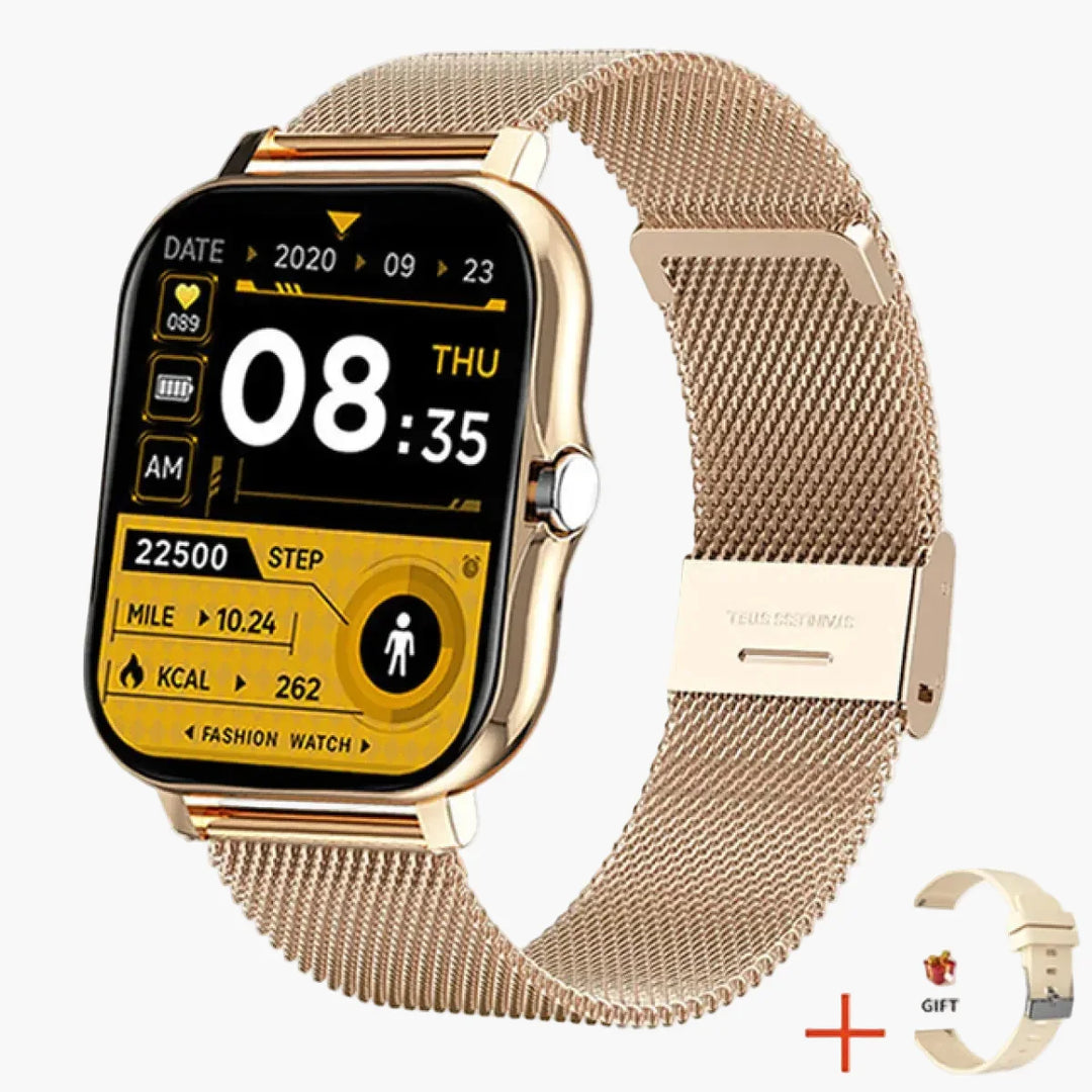 Smarte Damenuhr für Benachrichtigungen, kompatibel mit iOS & Android, elegantes Silber-Design.