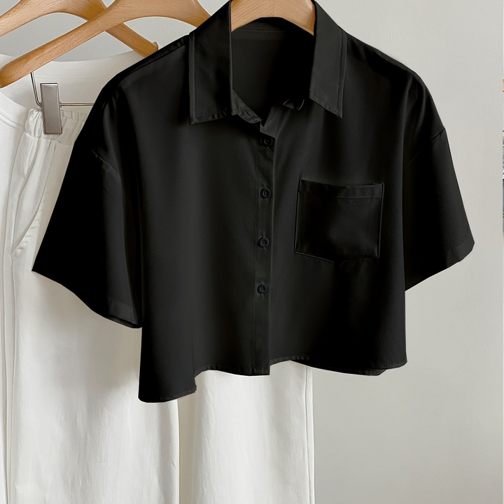Leichte Damen Cropped Bluse, kurzarm, farbig, lässiger Schnitt, optimal für Freizeit.