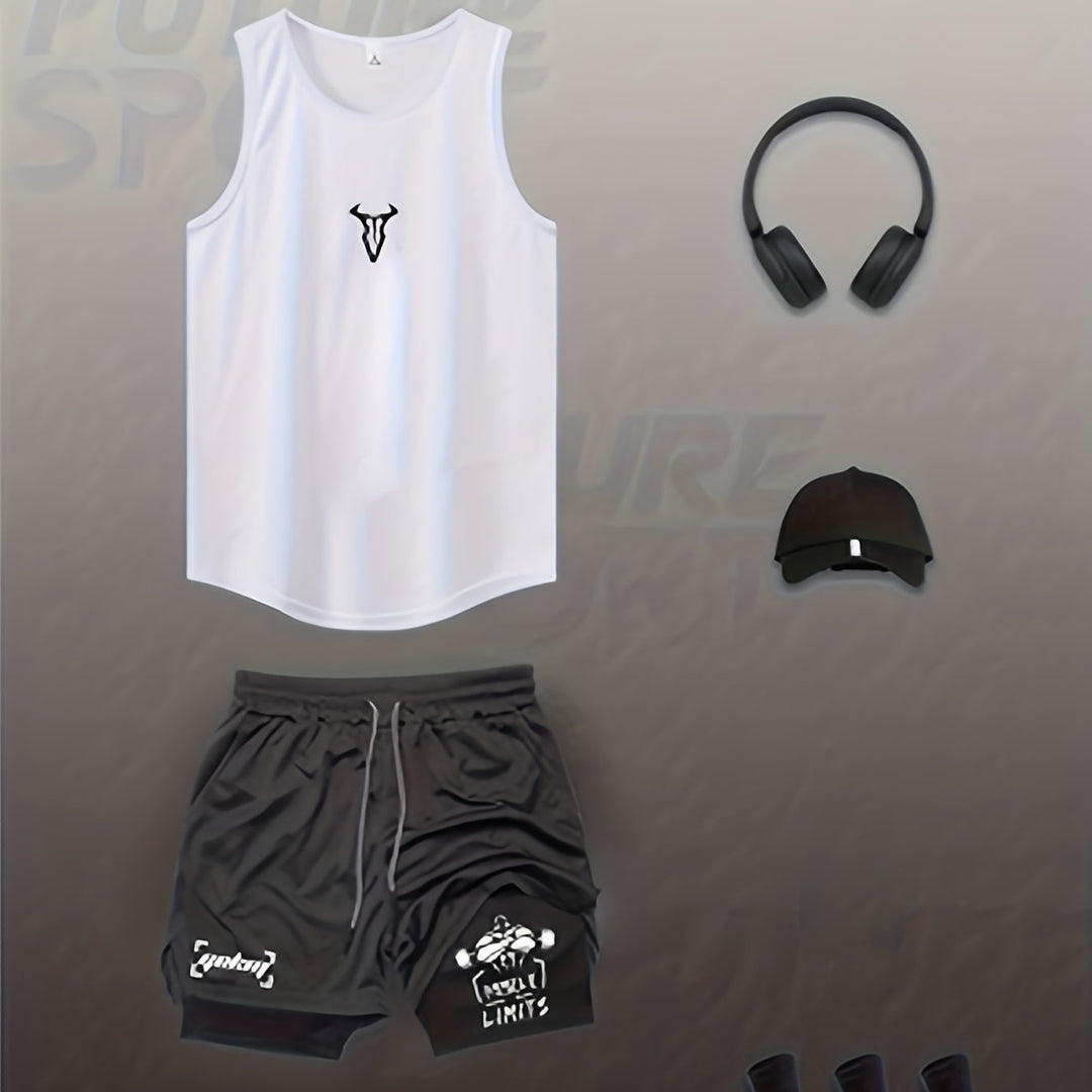 Atmungsaktives Herren Sportbekleidungsset mit Tanktop und Shorts. Ideal für warme Trainingstage.