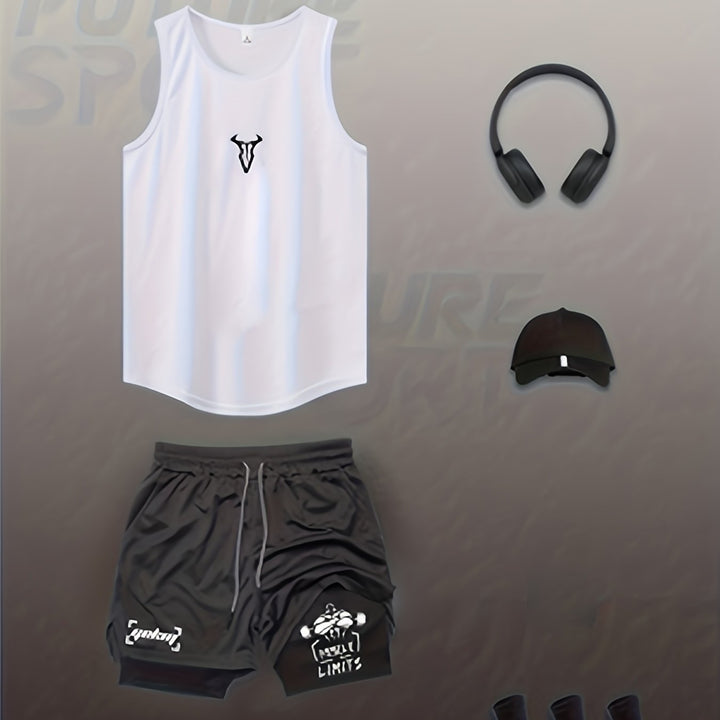 Atmungsaktives Herren Sportbekleidungsset mit Tanktop und Shorts. Ideal für warme Trainingstage.