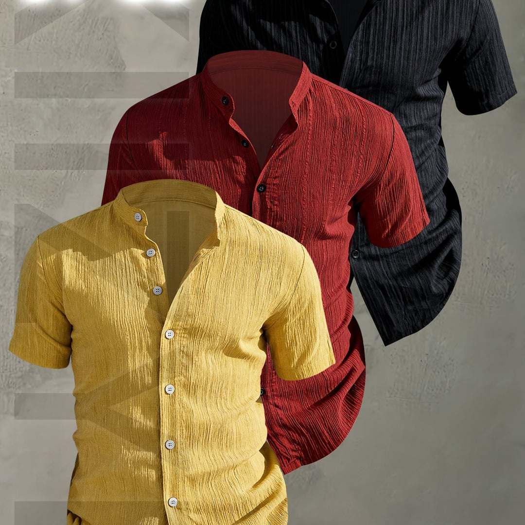 Vielseitige Herren Freizeithemden im 3er-Pack mit Stehkragen; modisch & bequem für den Alltag.
