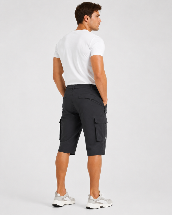 Nahaufnahme der Cova Herren Cargohose; betont robustes Stretch-Material und hochwertige Verarbeitung.