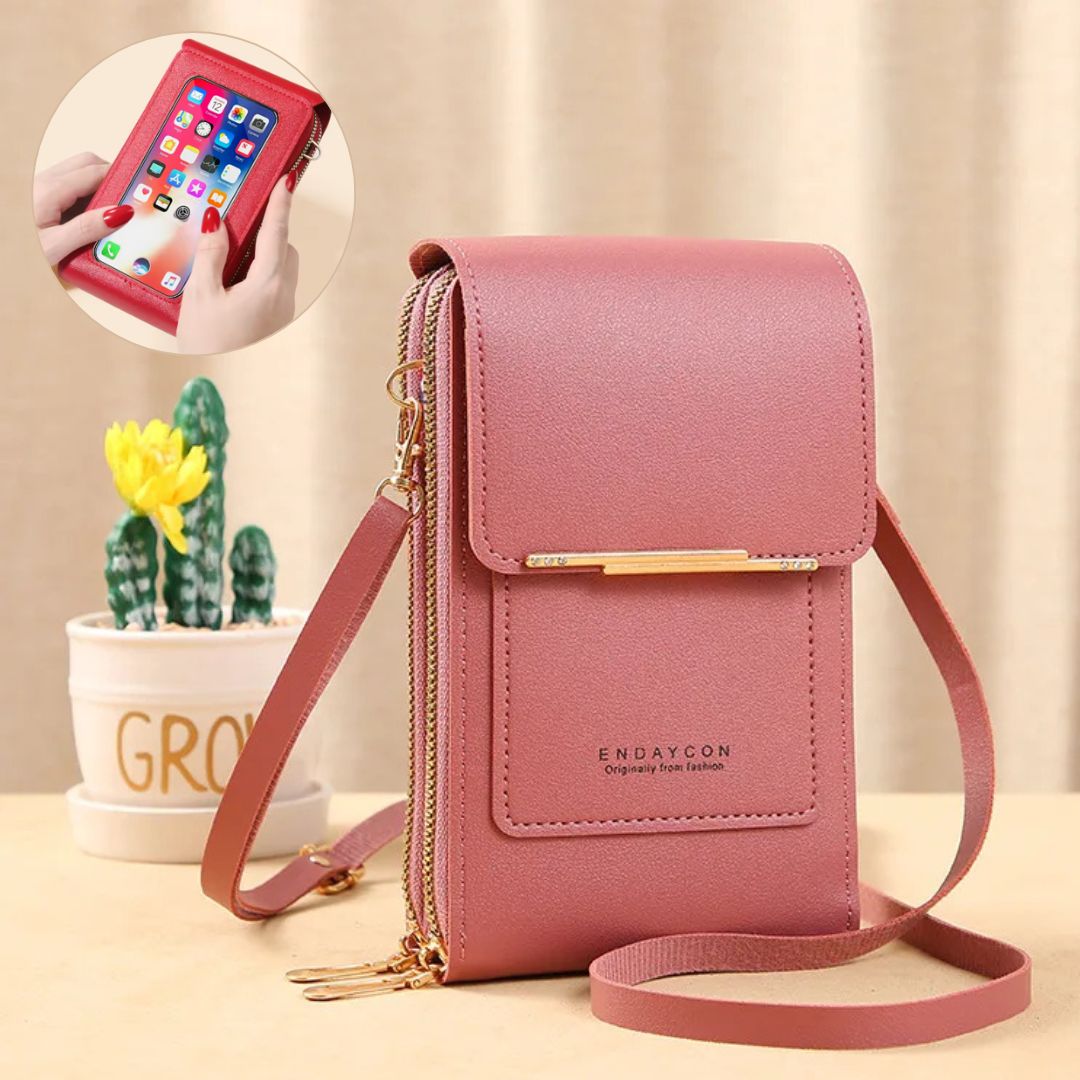 Elegante Damen Schultertasche aus veganem Leder, minimalistisches Design, ideal für Handy und Finanzen.