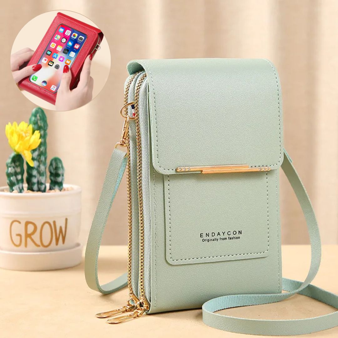 Verstellbare Damen Crossbody Handytasche aus veganem Leder mit Geldbörse, praktisch & schick.