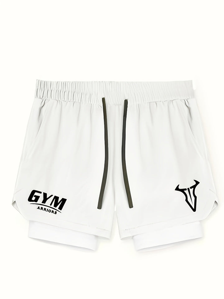 Sportliche Herren 2-in-1 Shorts mit elastischem Bund und praktischen Taschen für Laufen & Fitness.