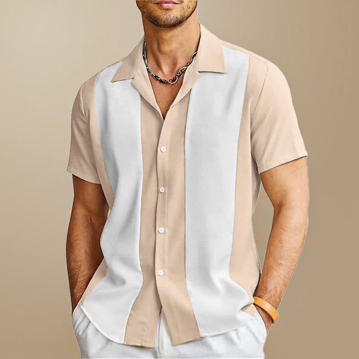 Modernes Herren Colorblock Kurzarmhemd mit stilvollen Streifen, perfekt für Freizeit und lässige Outfits.