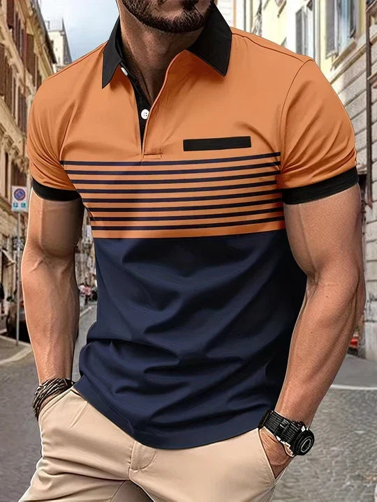 Vielseitiges gestreiftes Herren Poloshirt Damian für den Sommer. Perfekt für Casual- & stilvolle Freizeitlooks.