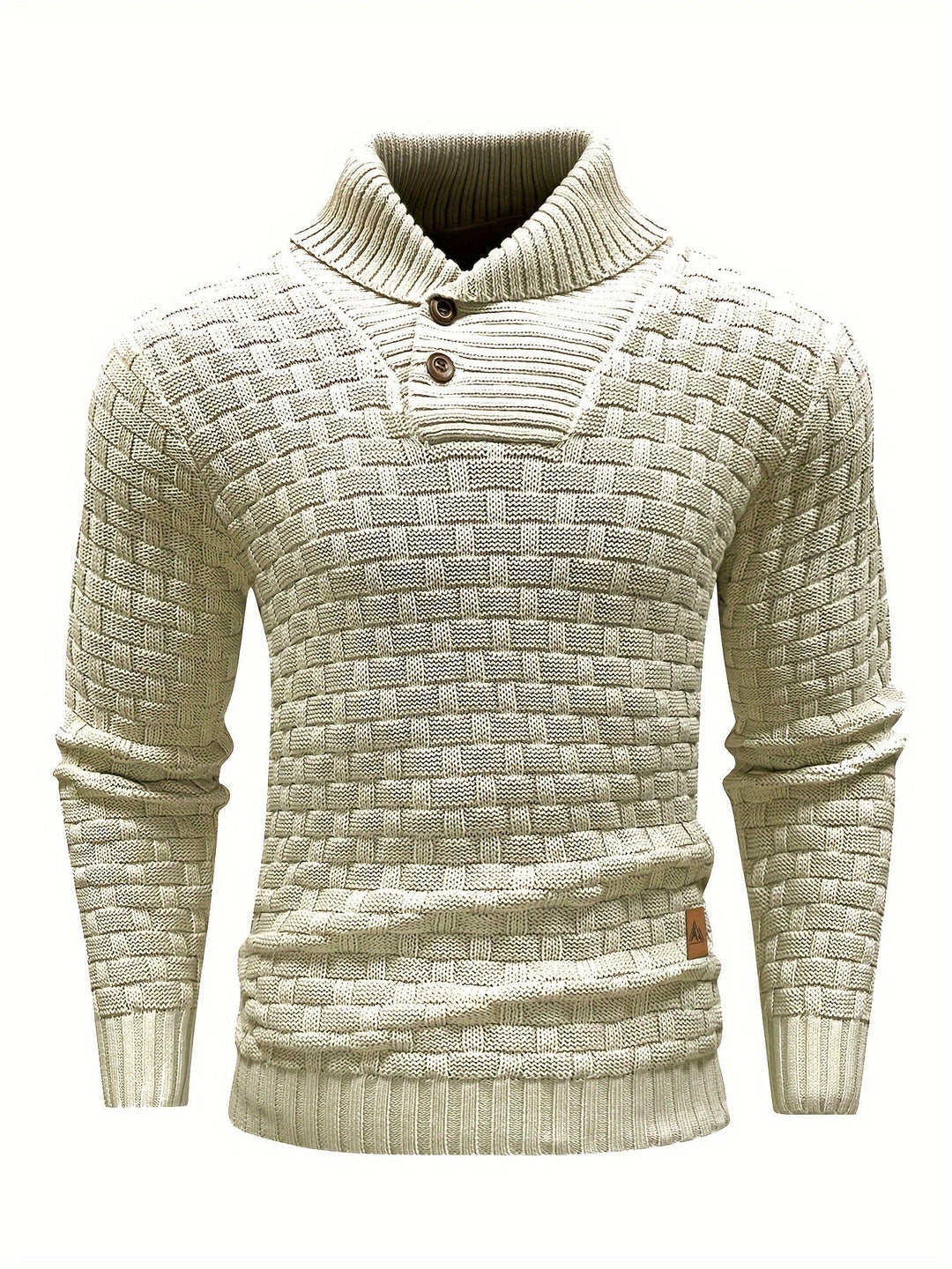 Herren Waffelstruktur Pullover mit Schalkragen. Stilvolle Herbstmode, langarm & bequem.