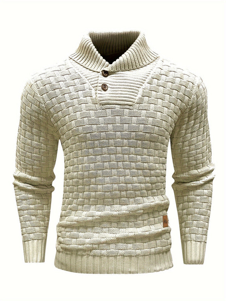 Herren Waffelstruktur Pullover mit Schalkragen. Stilvolle Herbstmode, langarm & bequem.