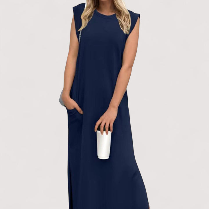 Stilvolles ärmelloses Damen Maxikleid in A-Linie, leicht und fließend. Ideal als Sommer- oder Urlaubskleid.