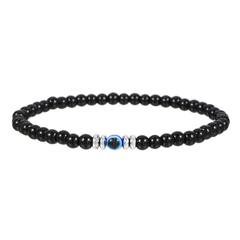 Herrenarmband aus 4mm Natursteinen (Onyx, Tigerauge) mit Schutzsymbol Böses Auge.
