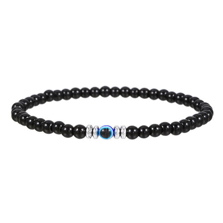 Herrenarmband aus 4mm Natursteinen (Onyx, Tigerauge) mit Schutzsymbol Böses Auge.