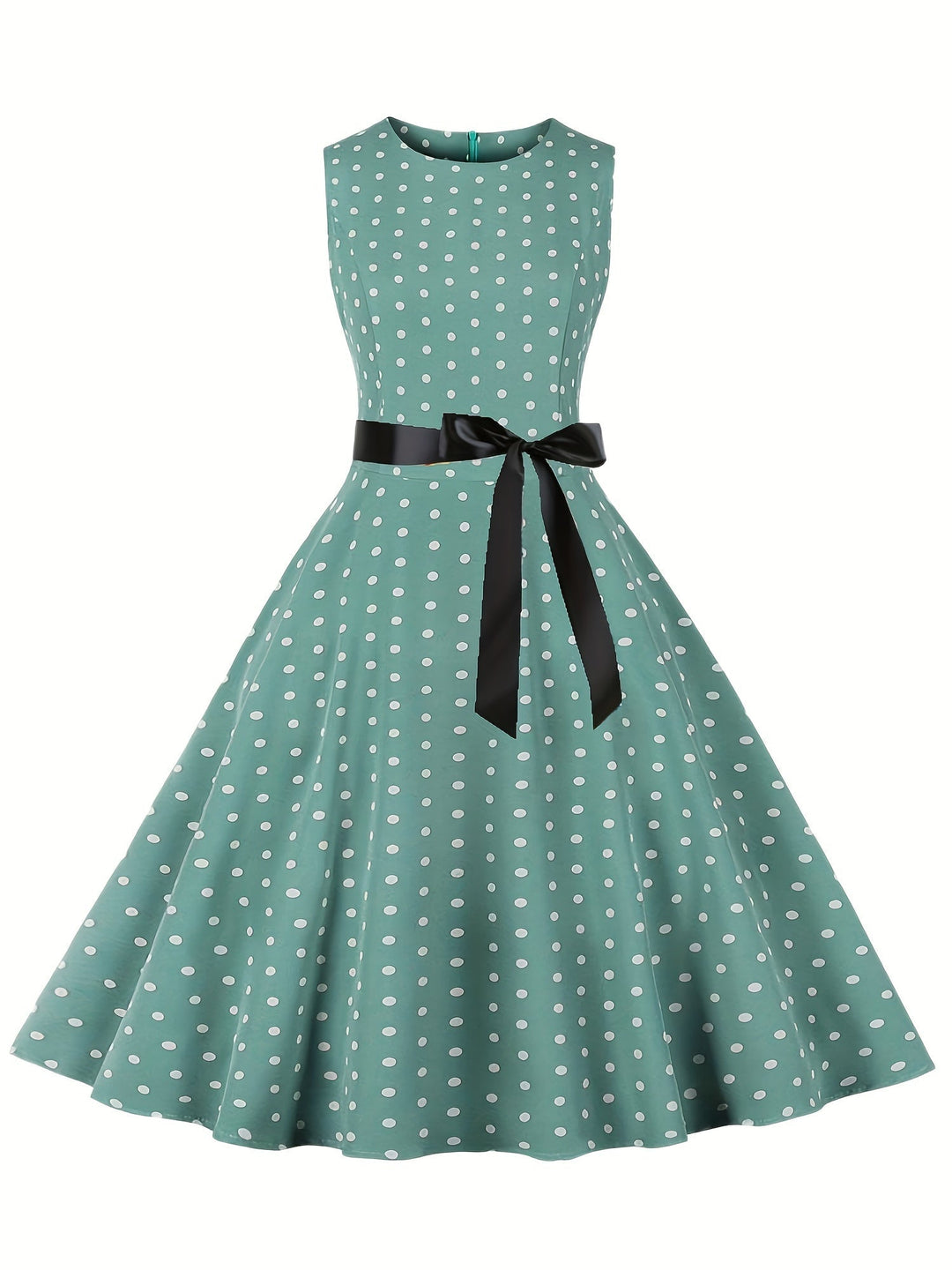 Elegantes Damen Rockabilly Kleid, Vintage Polka Dot Muster, A-Linie, ideal für Partys und Freizeit.