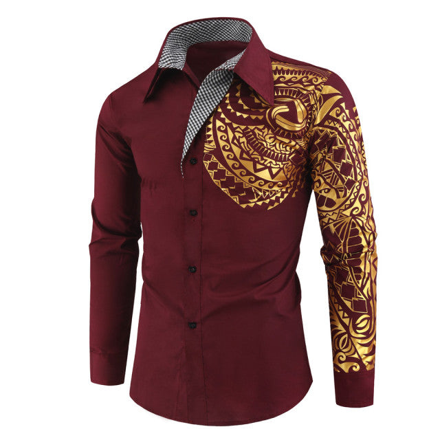 Modernes Slim Fit Herrenhemd "Darius" mit Goldakzenten; elegantes Partyhemd für festliche Abendmode.