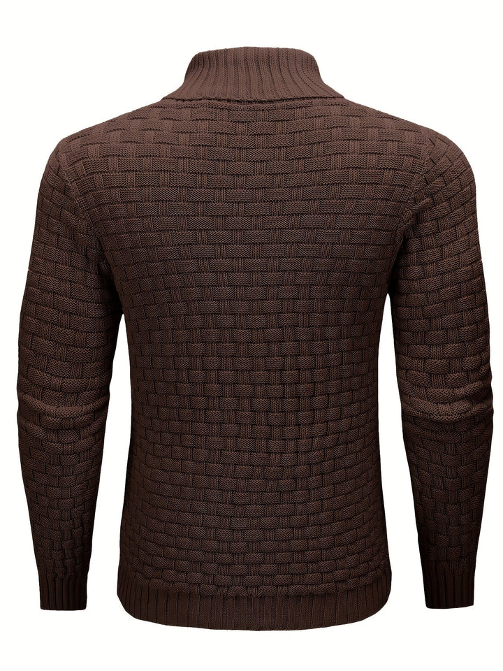 Vielseitiger Herren Strickpullover. Schalkragen, Waffelstruktur, bequem für Männer.