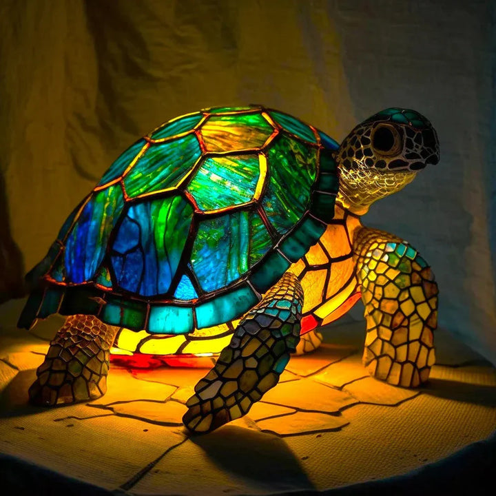 VitraFauna Buntglas Schildkröte Tischlampe, leuchtende Farben, einzigartige Kunst-Dekoration für jeden Raum.