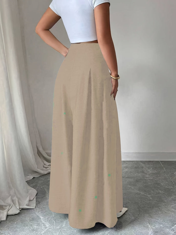 Stilvolle Weitbein Faltenhose Damen, High-Waist, mit subtilen Knöpfen, perfekt für jeden Anlass.