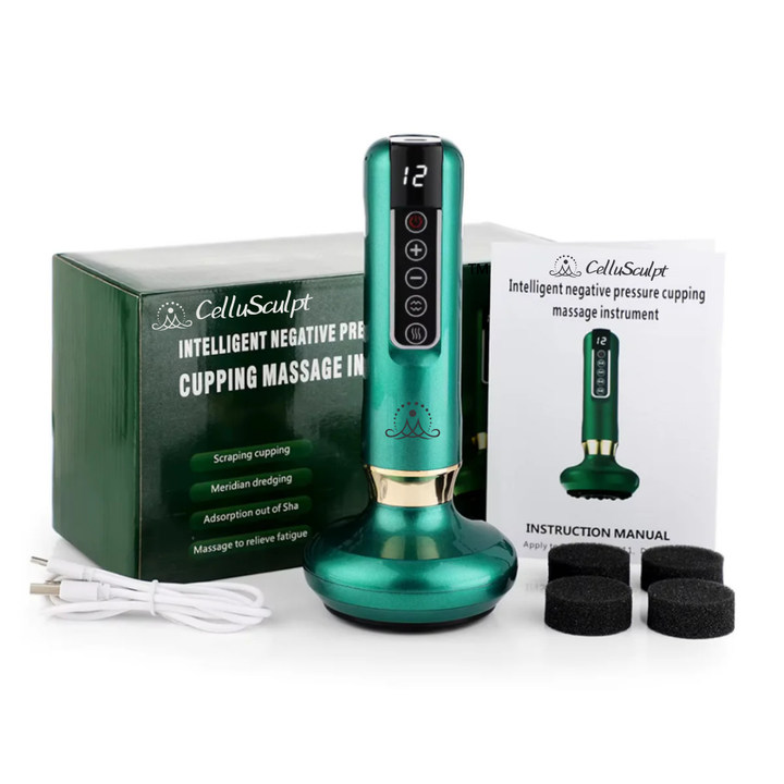 Handliches Infrarot-Massagegerät mit Schröpffunktion für gezielte Cellulite-Behandlung.