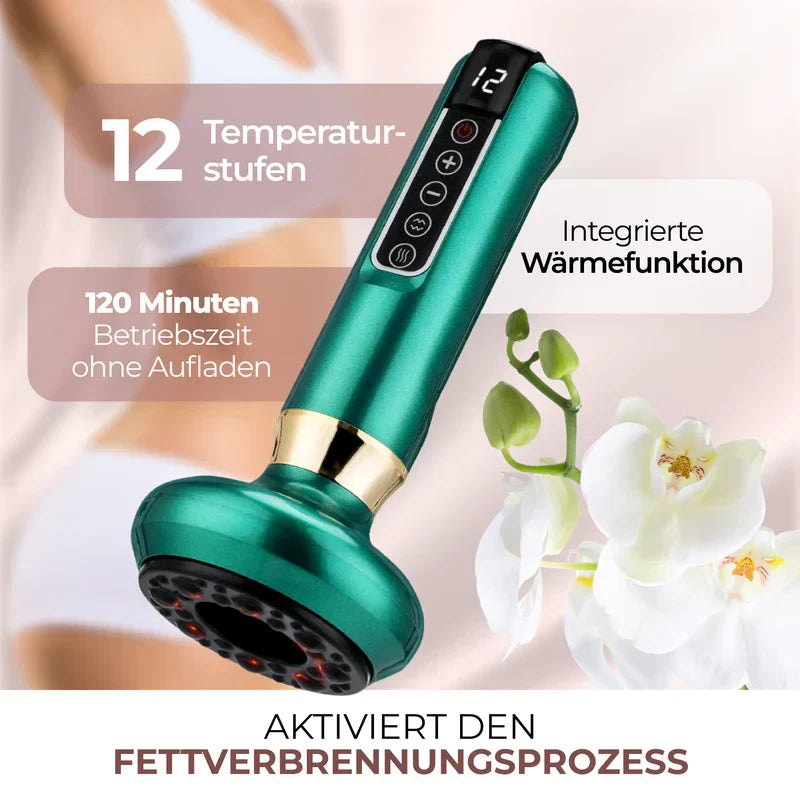 Kompaktes Damen-Massagegerät mit Schröpf-Funktion und Wärmetherapie gegen Cellulite.