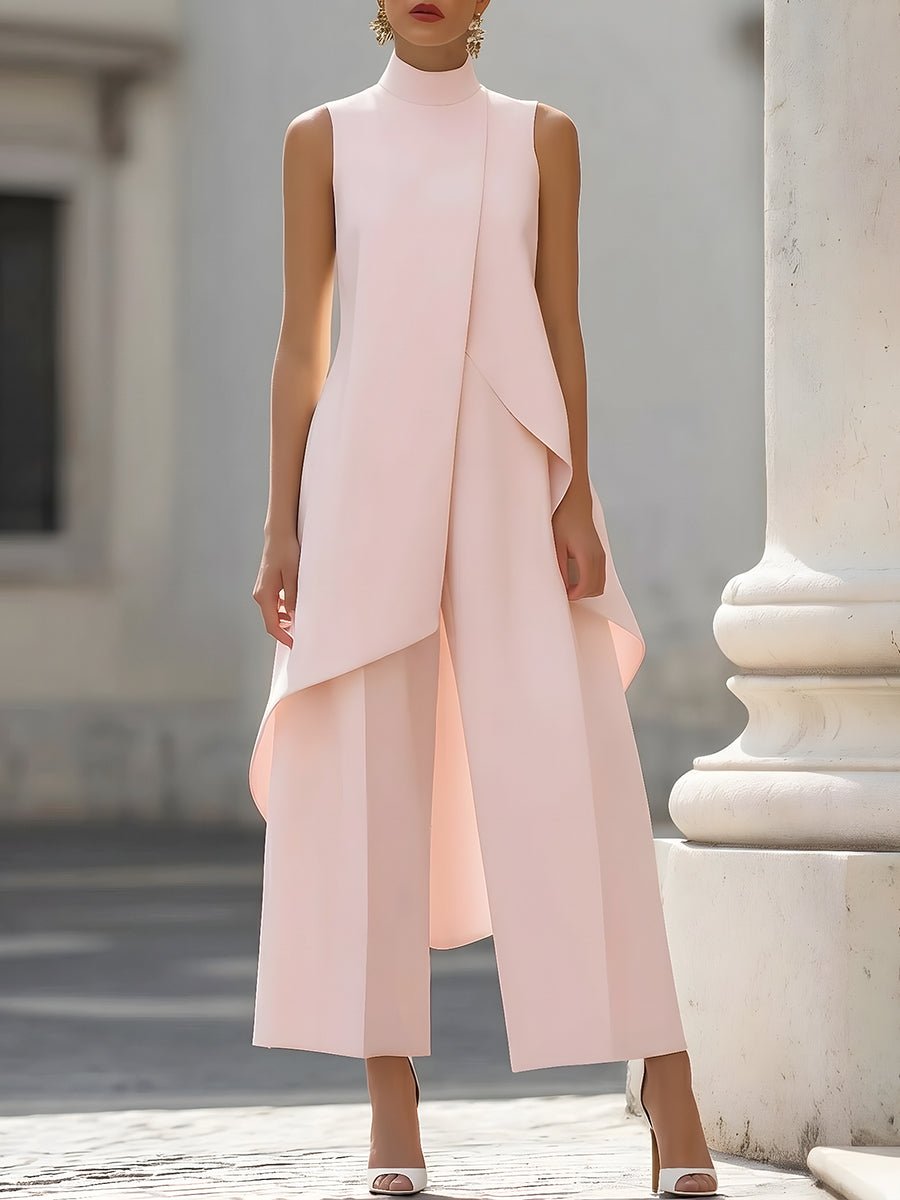 Hochwertiger Damen Business-Zweiteiler mit fließender weiter Hose und elegantem asymmetrischen Oberteil.