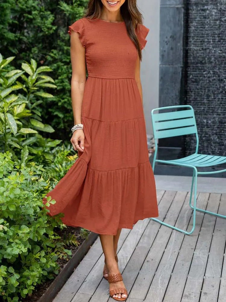Elegantes Damen Midi-Kleid, A-Linie, Stufenkleid mit Bauchkontrolle, figurschmeichelnd für feminine Anlässe.