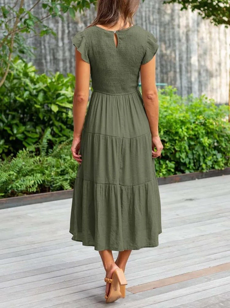 A-Linien Midi-Kleid für Damen, mit Bauchkontrolle, elegantes Stufenkleid für stilvolle Auftritte.